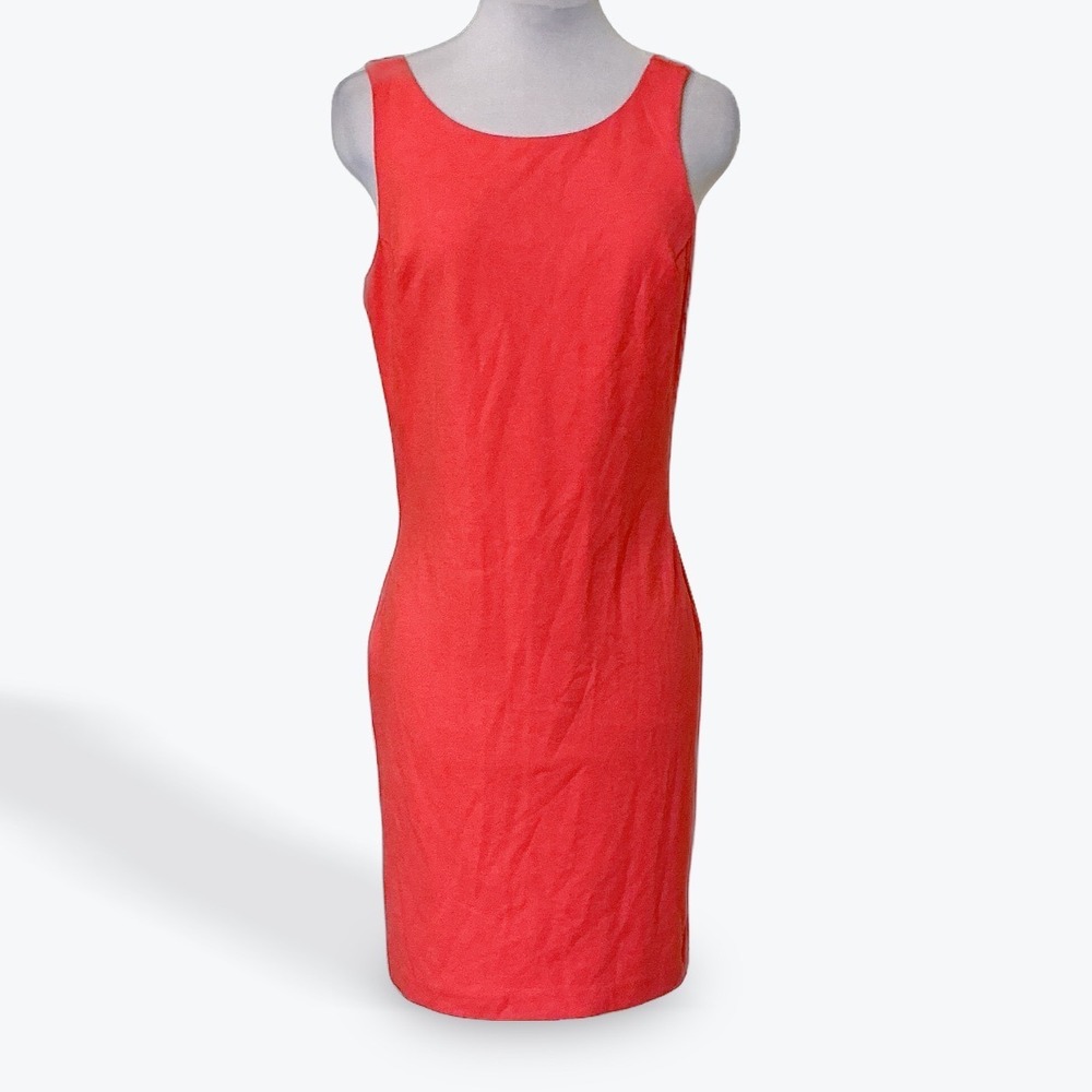 Amanda Uprichard Neon Coral Open Back Bodycon Sheath Dress Womens Medium USA